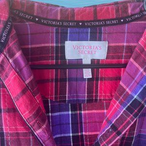 Victoria's Secret VS Night Shirt Long Sleeve Black, Red, and Purple Plaid XS